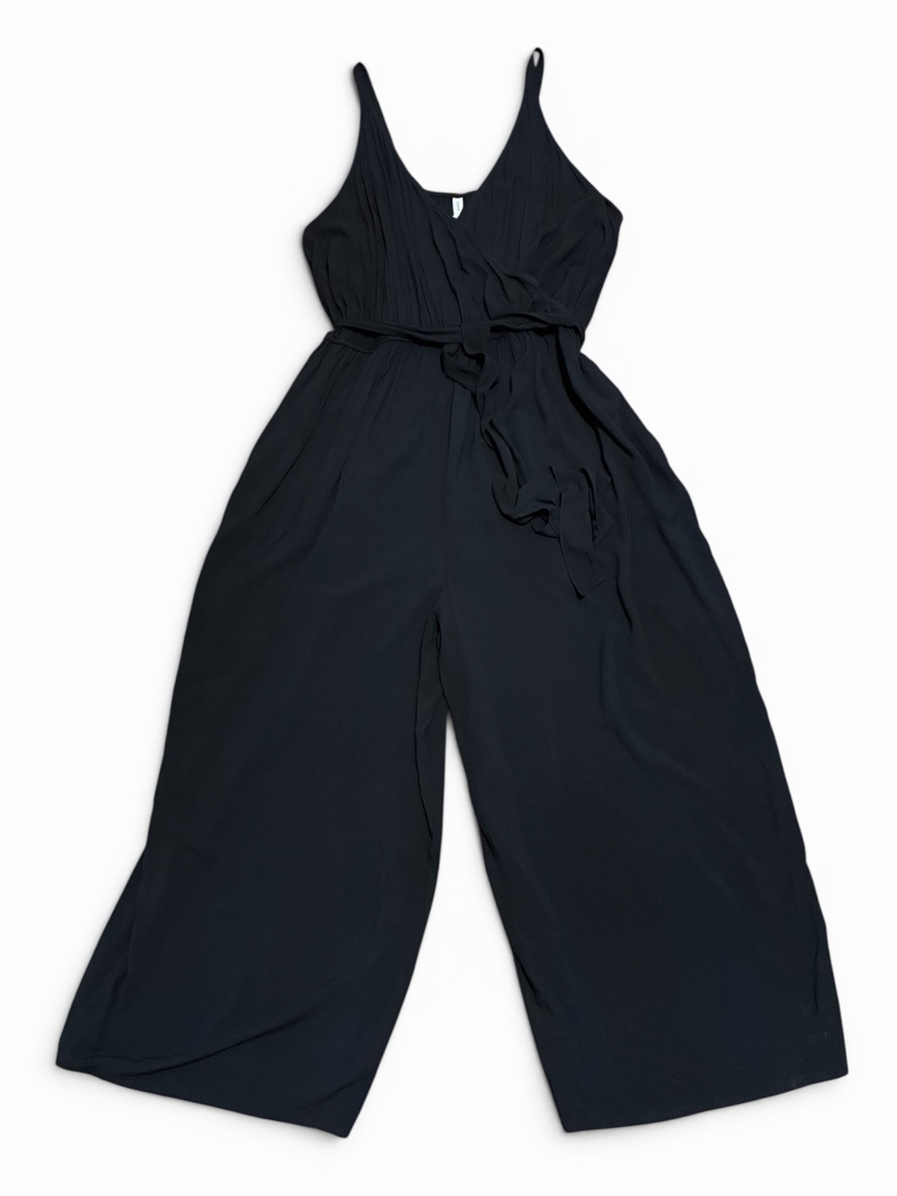 Lane Bryant Jumpsuit Plus Size 26/28 Black Adjustable Straps Wide Leg Rayon New